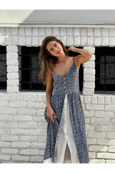 Retrobird Tasarım Viktorya Dönemi Countryside Elbise Kadın Mavi