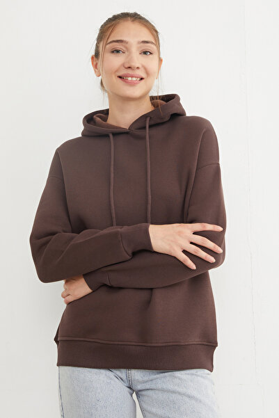 Fulla Moda 3 Thread Basic Oversize Hooded Sweatshirt