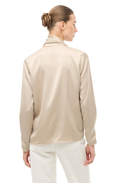 Perspective Beige Shawl Collar Blouse