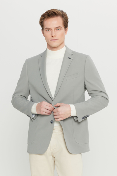 AC&Co / Altınyıldız Classics Men's Gray Slim Fit Slim-Fit Mono Collar Casual Jacket