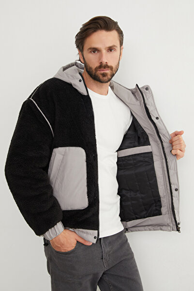 Fulla Moda Double Pocket Snap Fastener Plush Coat