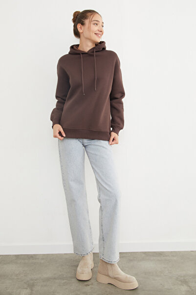Fulla Moda 3 Thread Basic Oversize Hooded Sweatshirt