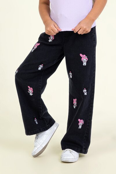 tommie&bonnie Blugi pentru fete cu talie elastică, broderie Kuromi, pantaloni...