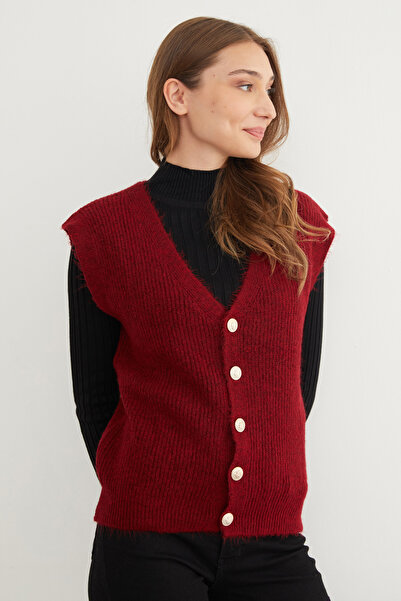Fulla Moda Bearded Buttoned V-Neck Oversize Vest
