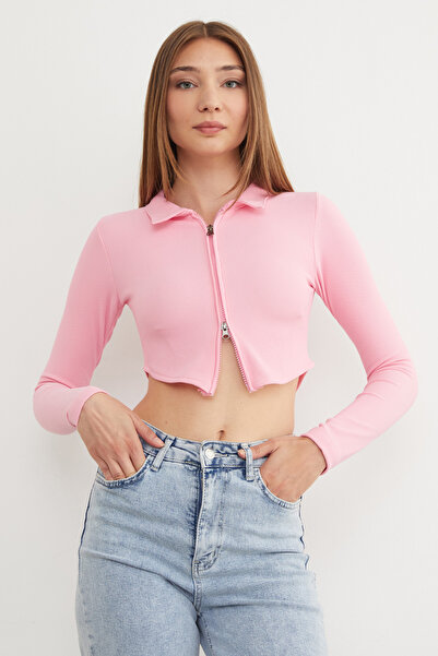 Fulla Moda Double Zipper Polo Collar Blouse
