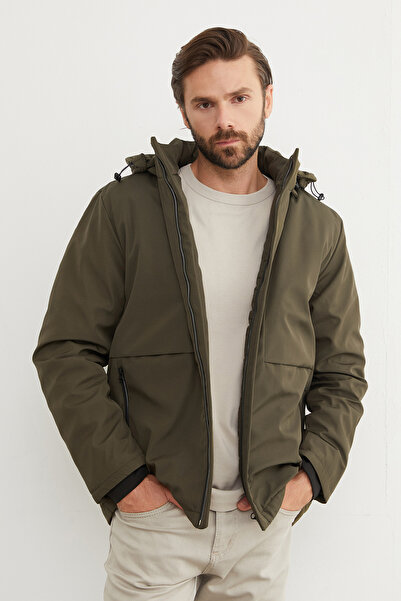 Fulla Moda Παλτό με κουκούλα με φερμουάρ από ύφασμα κατάδυσης