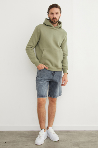 Fulla Moda 3 İplik Basic Kanguru Cepli Slim Fit Kapüşonlu Sweatshirt