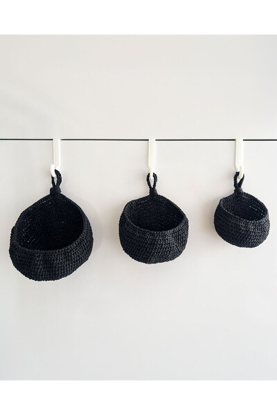 Bigohobi 3Pcs Bohemian Handwoven Hanging Basket Set, for Hanging Small Items, Artistic Design, Shelf Baskets