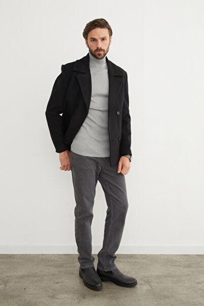 Fulla Moda Düğmeli Kruvaze Yaka Kaşe Kaban