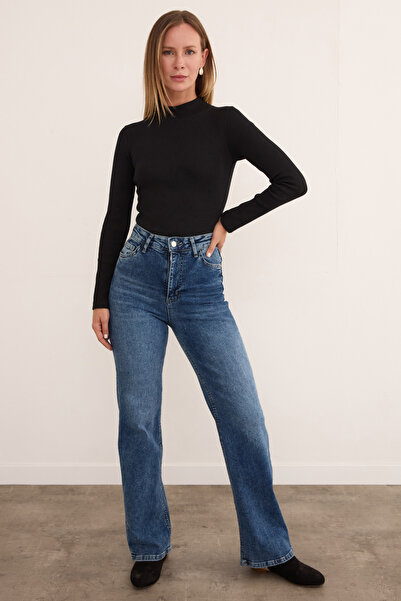 Fulla Moda Ribbed High Neck Snap Fastener Bodysuit