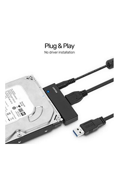 Unitek محول USB 3.0 إلى SATA III - 5 جيجابت في الثانية، LED، توصيل وتشغيل، أسود | Y-1039
