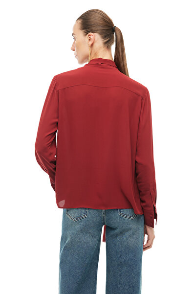 Perspective Burgundy Tie Neck Blouse