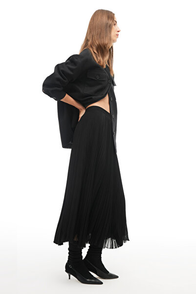 Perspective Black High Waist Midi Skirt