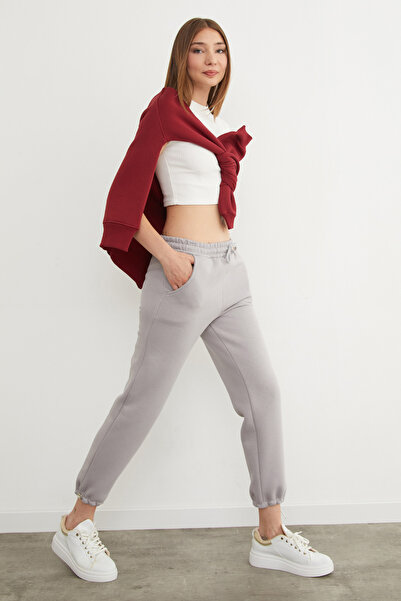 Fulla Moda Φούτερ Jogger με 3 κλωστές, ελαστική μέση και πώματα στα πόδια