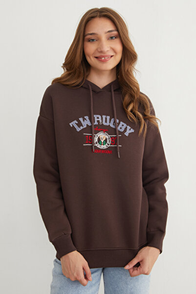 Fulla Moda Φούτερ με κουκούλα με κέντημα ράγκμπι με 3 κλωστές