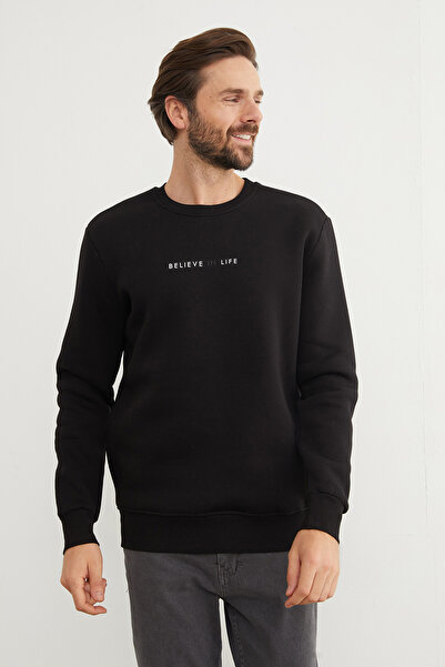 Fulla Moda 3 İplik Believe In Life Kabartma Baskılı Sweatshirt