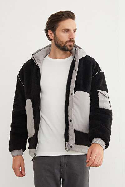 Fulla Moda Double Pocket Snap Fastener Plush Coat