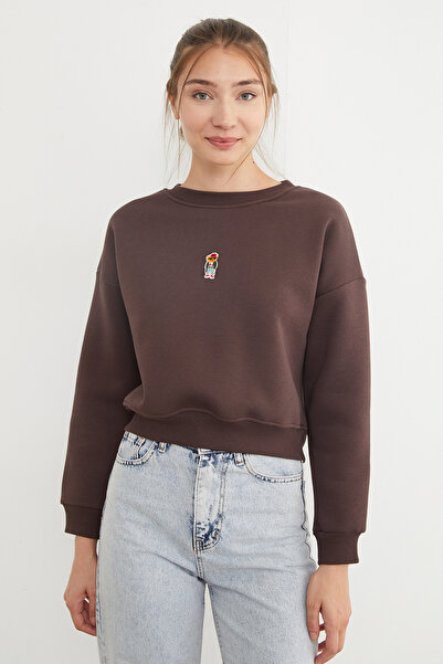 Fulla Moda Φούτερ με λαιμόκοψη με κέντημα με αρκουδάκια με 3 κλωστές