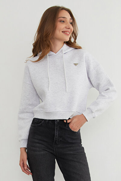 Fulla Moda 3 İplik Üçgen Metal Armalı Kapüşonlu Sweatshirt