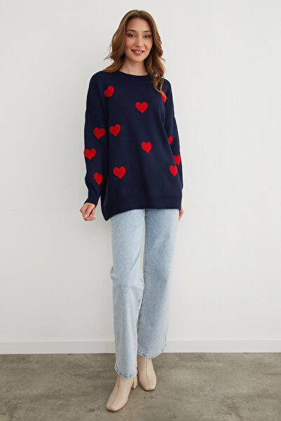 Fulla Moda Оверсайз трикотажний светр з вишивкою у вигляді серця
