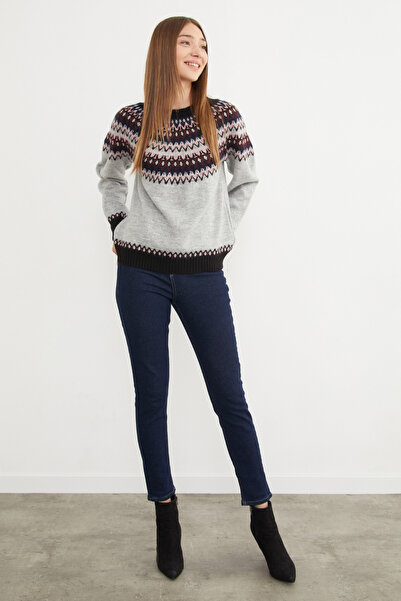 Fulla Moda Patterned Crew Neck Knitwear Sweater
