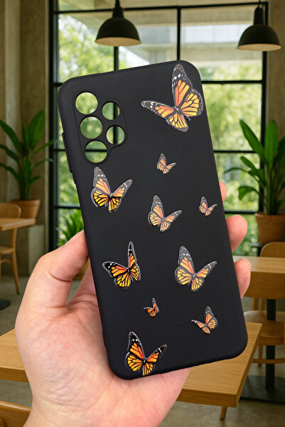 Vip Case Samsung Galaxy A13 Uyumlu Turuncu Kelebek Desenli Silikon Darbe Emic...