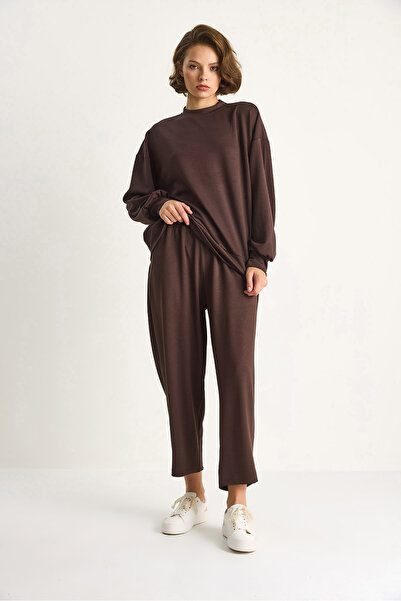 Bianco Lucci Women's Crew Neck Oversize Top and Bottom Set 60284065