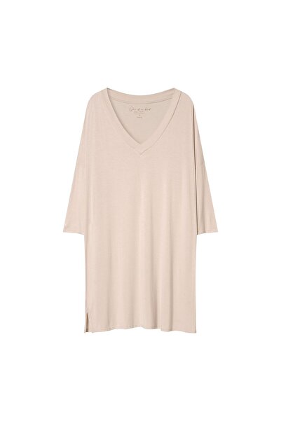 ESOTIQ Rochie de noapte pentru femei, cu mânecă lungă, supradimensionată, și decolteu în V | Risa