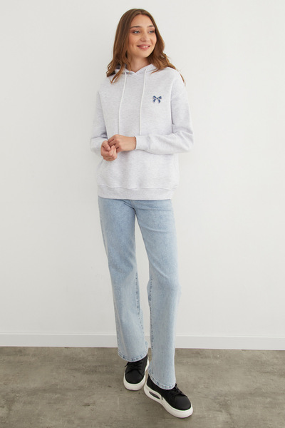 Fulla Moda Φούτερ με κουκούλα με κεντημένο φιόγκο με 3 κλωστές