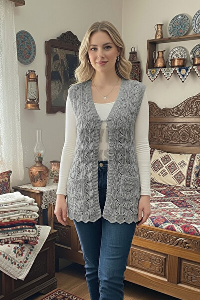 Çt Çeyizci Tekstil Special Design Oyster Vest, Dowry Vest Gray