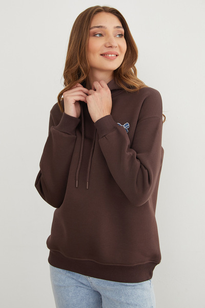 Fulla Moda 3 Thread Bow Embroidered Hooded Sweatshirt