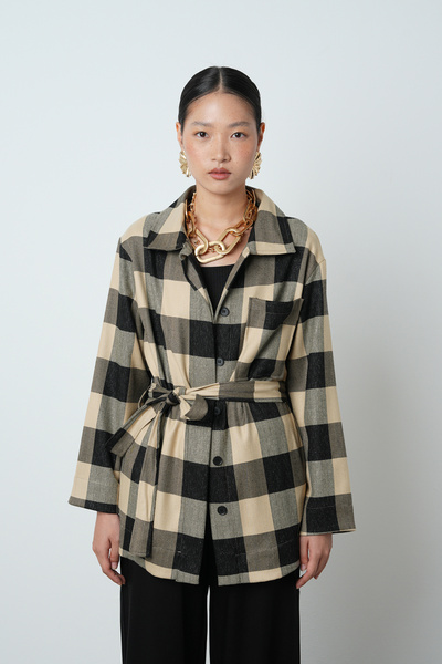 Orfeo Negro قميص-سترة نسائية منقوشة بجيب واحد وحزام للحجاب