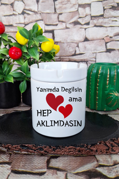 qoeuyl boutique You'Re Not by My Side, but You'Re in My Heart Printed Ceramic Lidless Ashtray with No Odor for Wife, Lover, Husband and Wife Gift