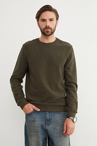 Fulla Moda M Letter Embroidered Ribbed Crew Neck Sweatshirt