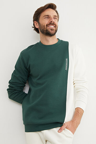 Fulla Moda Respectıve Yazı Baskılı Renk Bloklu Sweatshirt