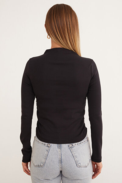 Fulla Moda Βασική μπλούζα με ψηλό γιακά με ντραπέ στο πλάι