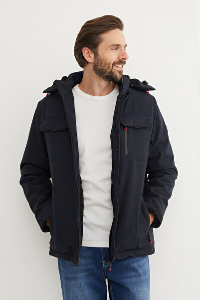 Fulla Moda Diving Fabric Snap Button Hooded Jacket