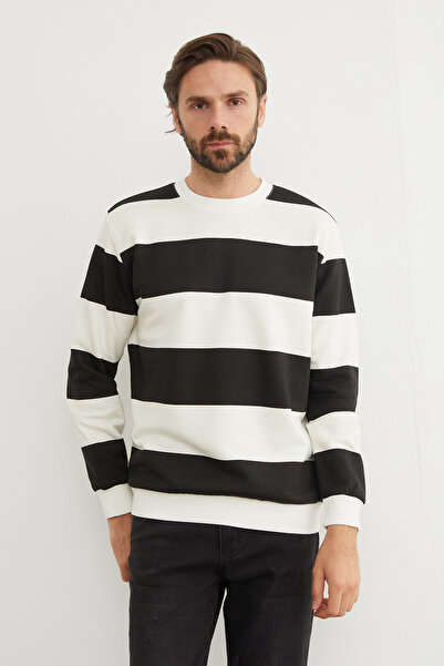 Fulla Moda Çizgili Bisiklet Yaka Sweatshirt