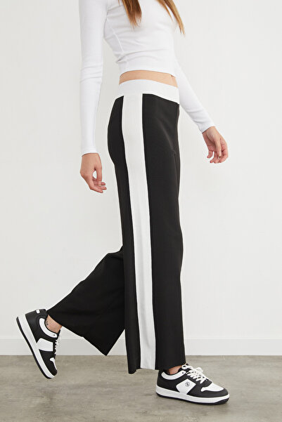 Fulla Moda Elastic Waist Ribbed Side Stripe Knit Palazzo Pants