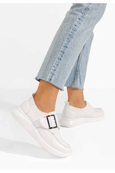 B T Shoes Biele kožené poltopánky dámske Sylia