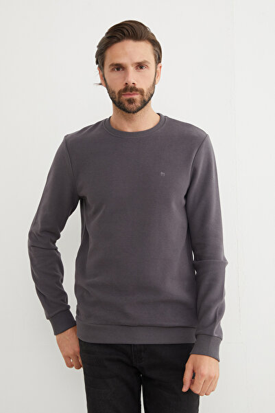 Fulla Moda M Letter Embroidered Ribbed Crew Neck Sweatshirt