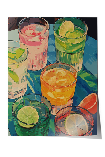 Zestia Poster fără ramă, design cu băuturi de cocktail verde lămâie, poster d...