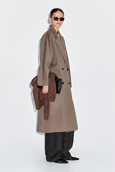 Massimo Dutti Uzun yün karışımlı kruvaze kaban