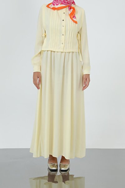Loreen Women's Pleated Detailed Buttoned Front Dress – 20692Elb - Yellow