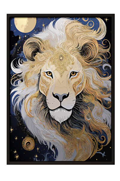 Zestia Tablou înrămat negru, Portretul Leului cu coamă aurie, Poster decorati...