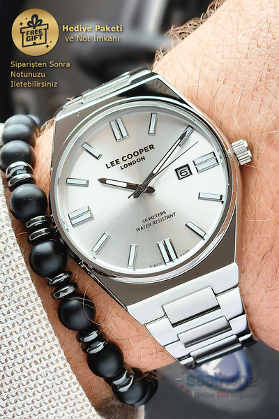 Lee Cooper Special Series Steel Cord Silver Men's Wristwatch with Original Calendar Bracelet Gift