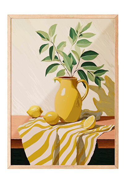 Zestia Tablou cu ramă din lemn, Tablou cu natură moartă cu lămâie galbenă, Po...