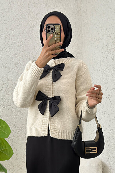 Salih Çelebi Önü Fiyonklu Triko Hırka 7020 - EKRU