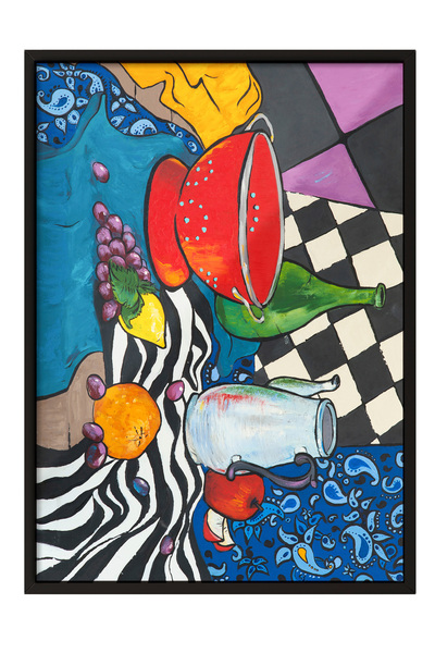 Zestia Tablou înrămat negru, compoziție abstractă colorată cu fructe, poster ...