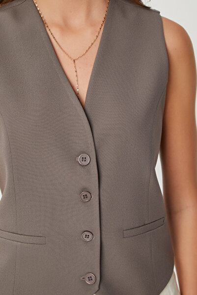 Lovelyİstanbul Buttoned Polyviscon Vest Lgp0019 Mink